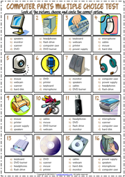 Computer Parts ESL Printable Multiple Choice Test For Kids